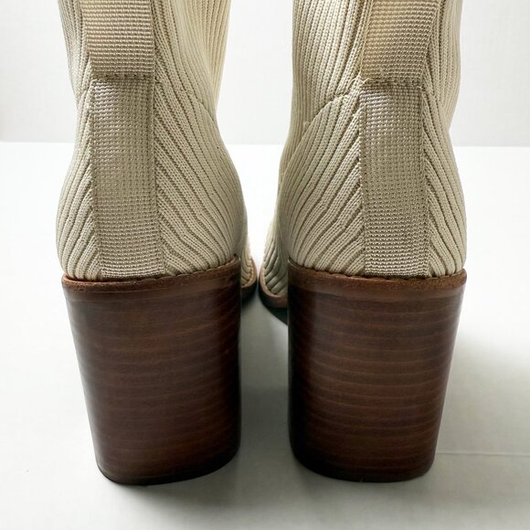 Steven New York Rib Knit Neta Stacked Heel Sock Cream Booties Size 8 - Picture 6 of 9